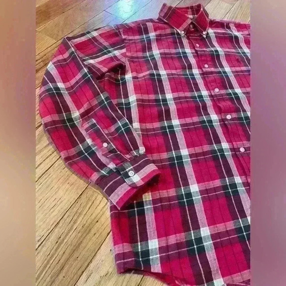 Ralph Lauren Flannel Button Down Collared Shirt Red White Black Plaid Mens Sz L - Picture 10 of 14